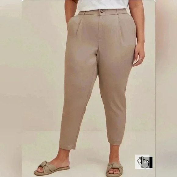 Torrid Slim Taper Stretch Linen Blend Mid-Rise Pants. Khaki. Size 18T - Picture 1 of 7